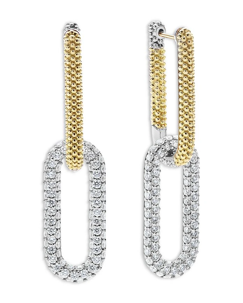 18K Yellow Gold & Silver Caviar Lux-Clip Diamond Link Drop Earrings