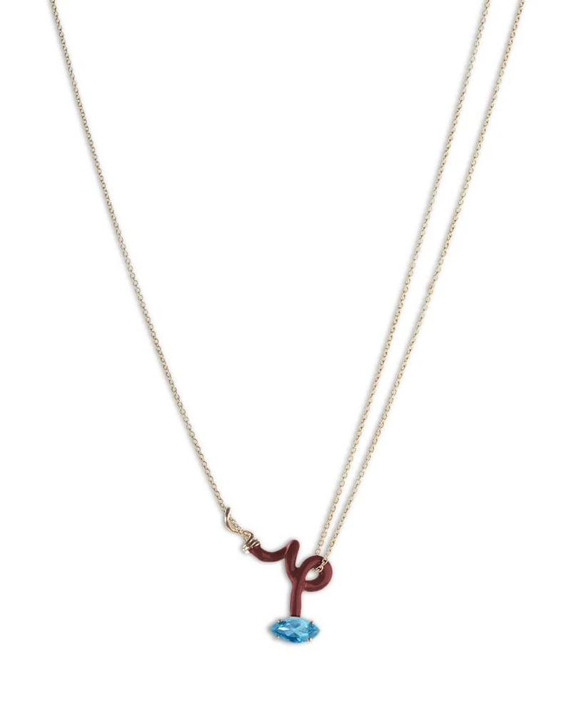 9K Yellow Gold & Sterling Silver You're So Vine Blue Topaz Brown Pendant Necklace, 15"-15.75"