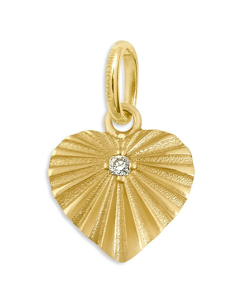 18K Yellow Gold Heart Lumière Diamond Sunray Heart Pendant