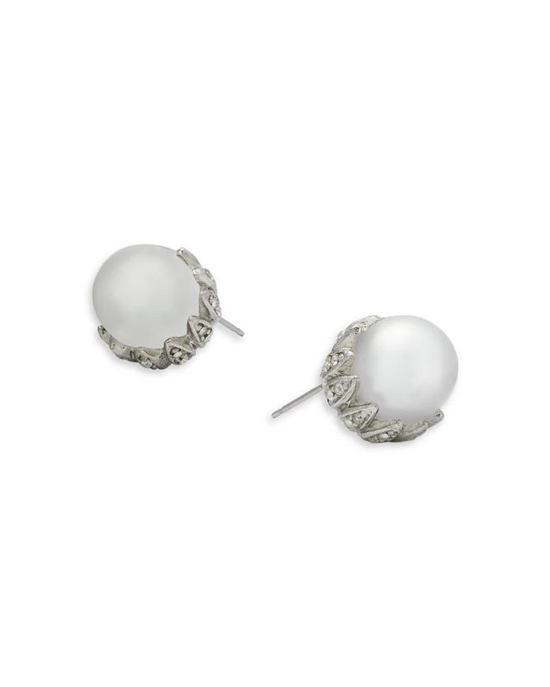 Imitation Pearl & Crystal Stud Earrings