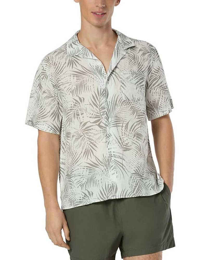 Vacation Palm Frond Printed Button Down Camp Shirt