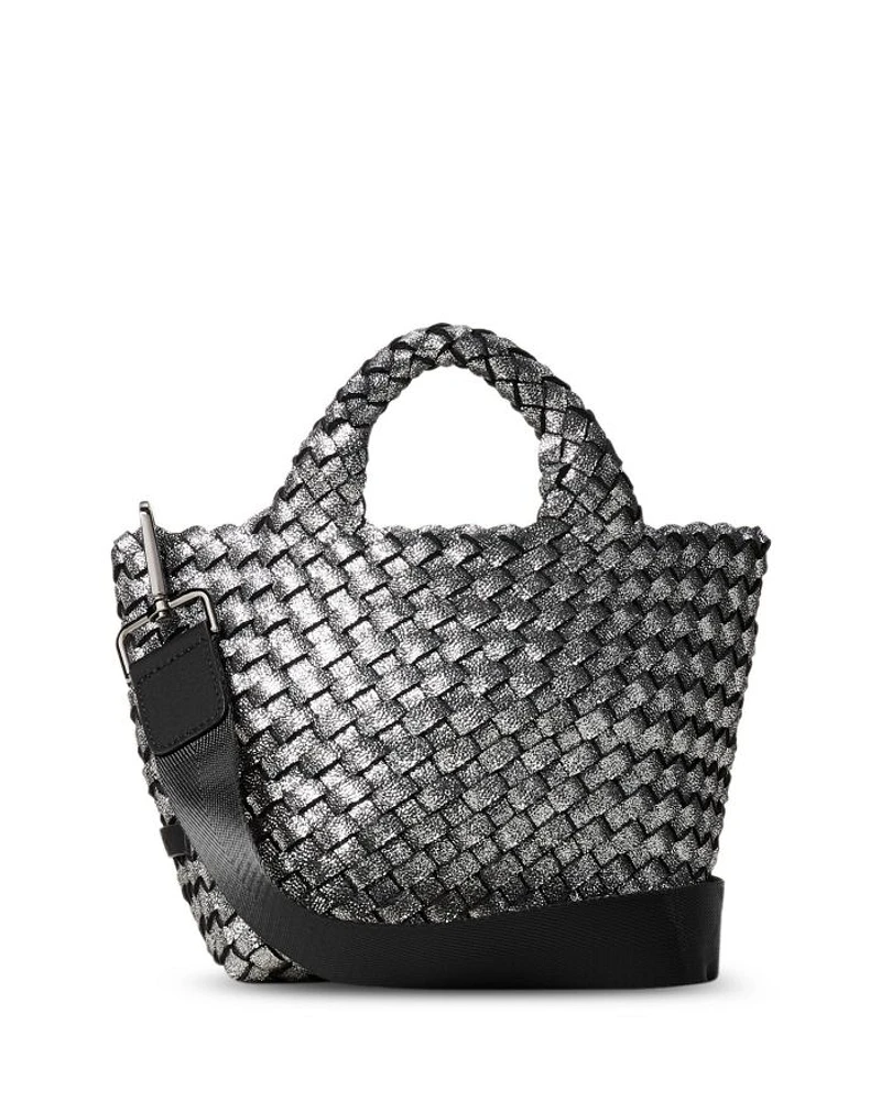 St. Barths Woven Metallic Silver Petite Tote Bag