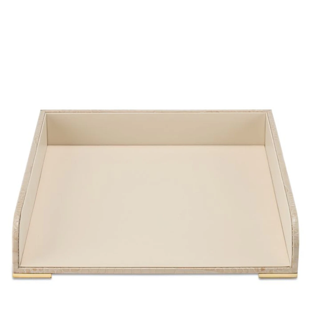 Classic Croc Embossed Leather Paper Tray in Fawn