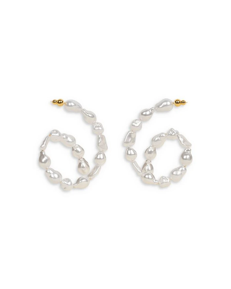 Kiara Imitation Pearl Curled Drop Earrings in Gold Tone