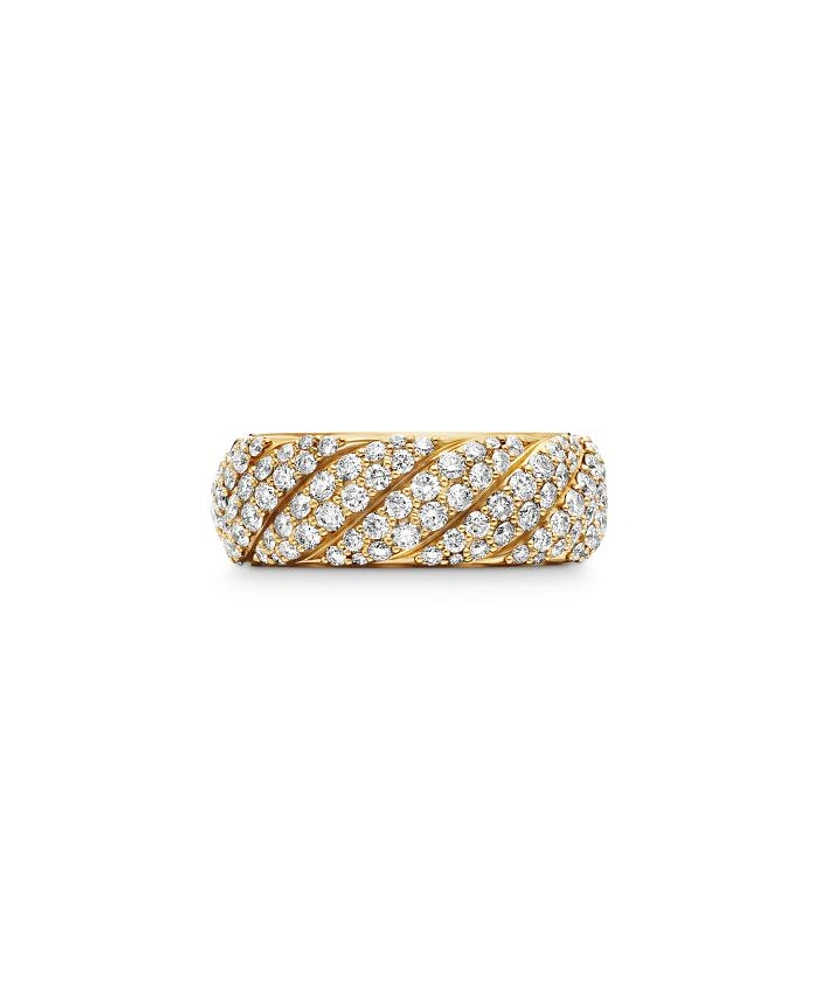 Sculpted Cable Band Ring 18K Yellow Gold with Pavé Diamonds