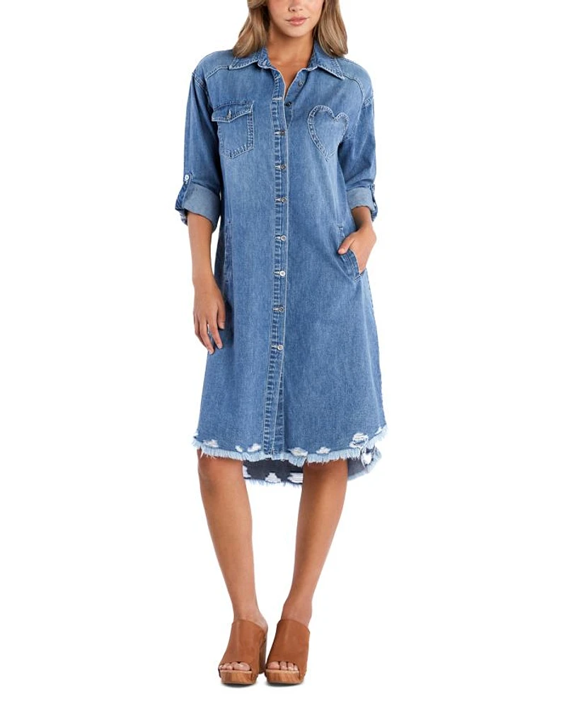 Heart Pocket Denim Shirt Dress