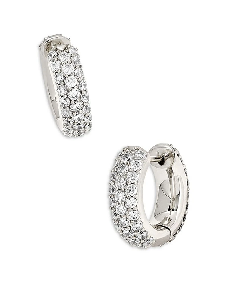 Mikki Pavé Huggie Hoop Earrings in Rhodium Plated