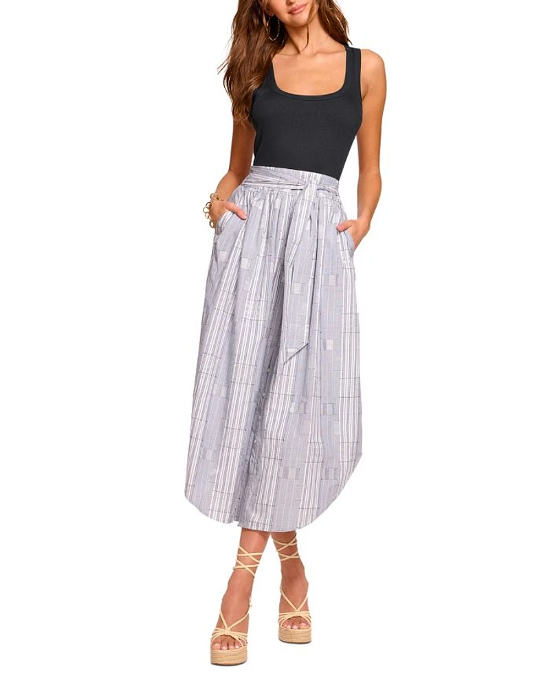 Aralyn Mixed Media Tie Waist Midi Dress