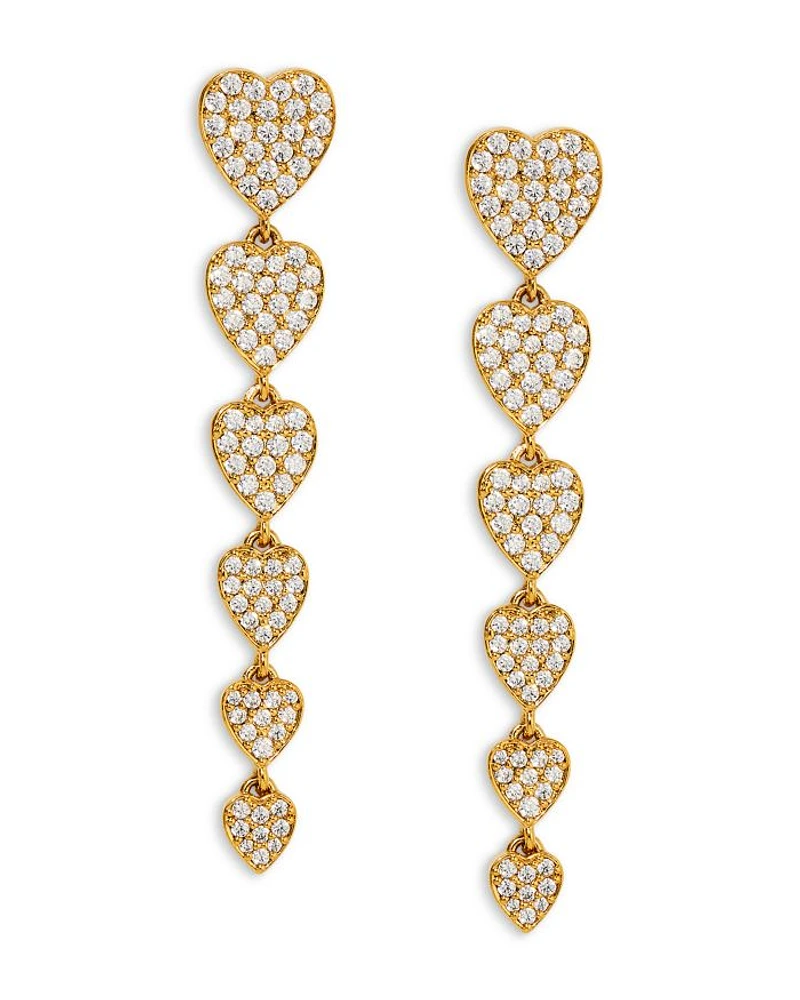 Real Love Pavé Heart Linear Drop Earrings in 18K Gold Plated