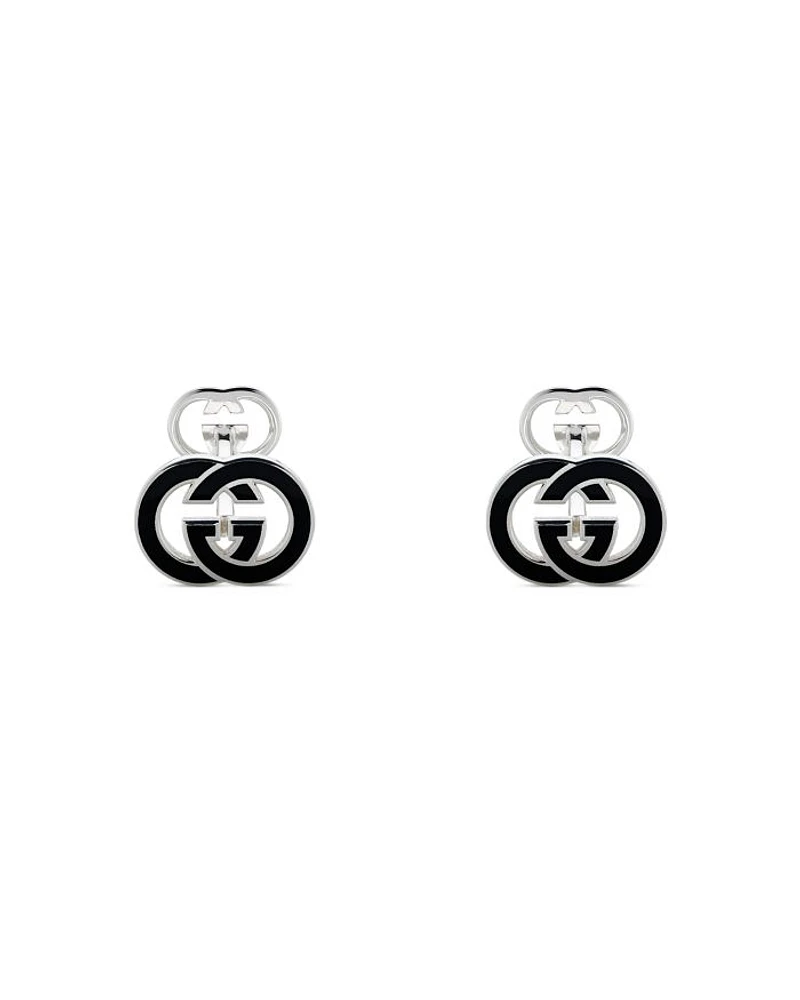 Men's Sterling Silver Interlocking G Black Enamel Cufflinks