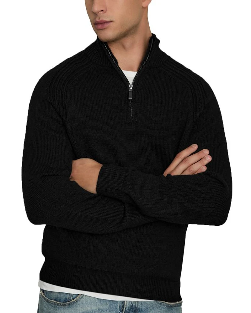 Roberts Wool & Nylon Seam Detail Regular Fit Half Zip Sweater