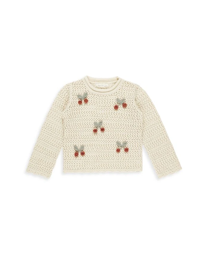 Girls' Crochet Knit Cherries Pullover Sweater - Little Kid