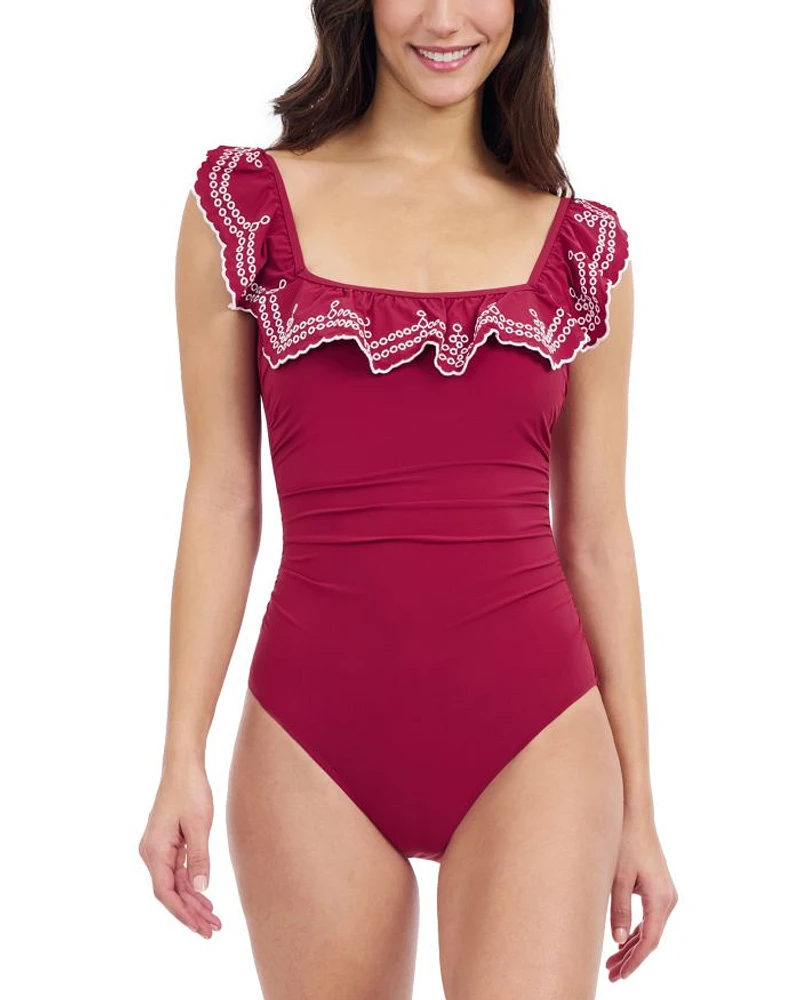 Lola Square Neck Ruffle Trim One Piece Swimsuit