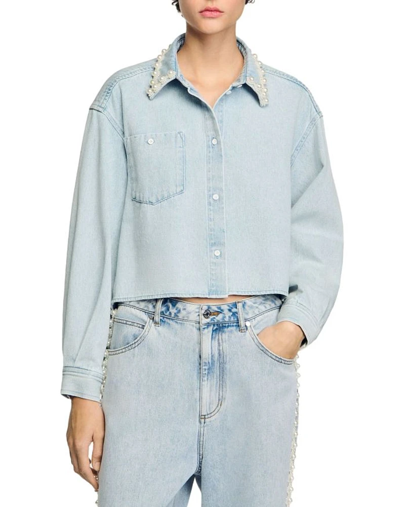 Beaded Collar Denim Shirt
