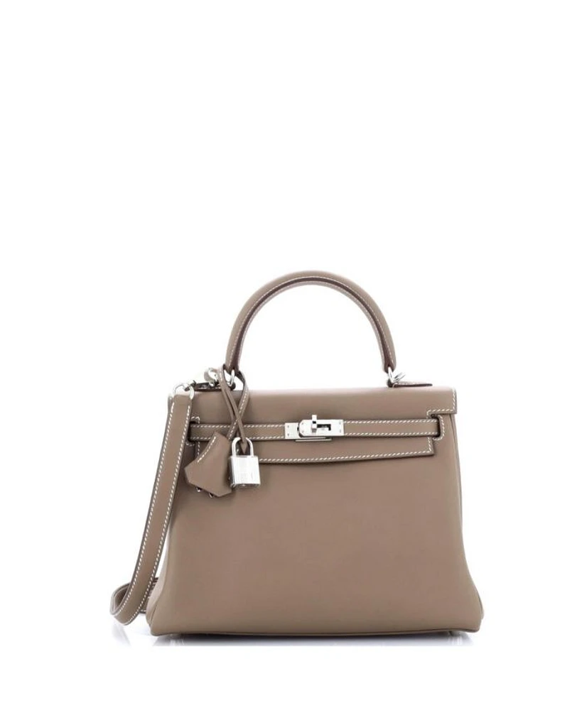 Pre-Owned HERMES Kelly 25 Handbag Grey Swift with Palladium Hardware