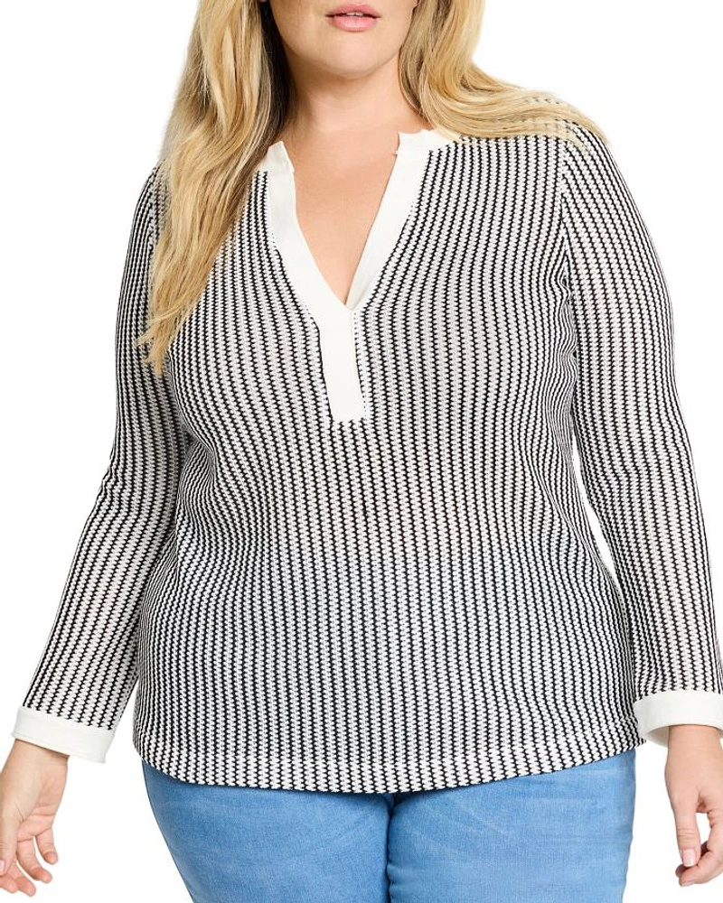 Plus Zig Zag Split V Neck Top