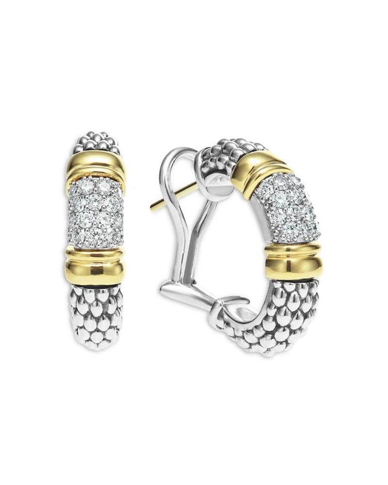 18K Yellow Gold & Sterling Silver Signature Caviar Diamond Bead Small Hoop Earrings