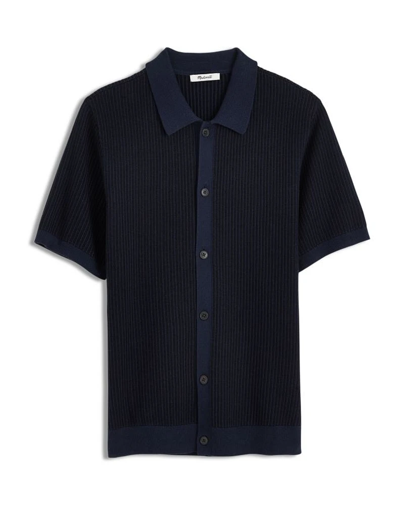 Tonal Stitch Front Button Sweater Polo