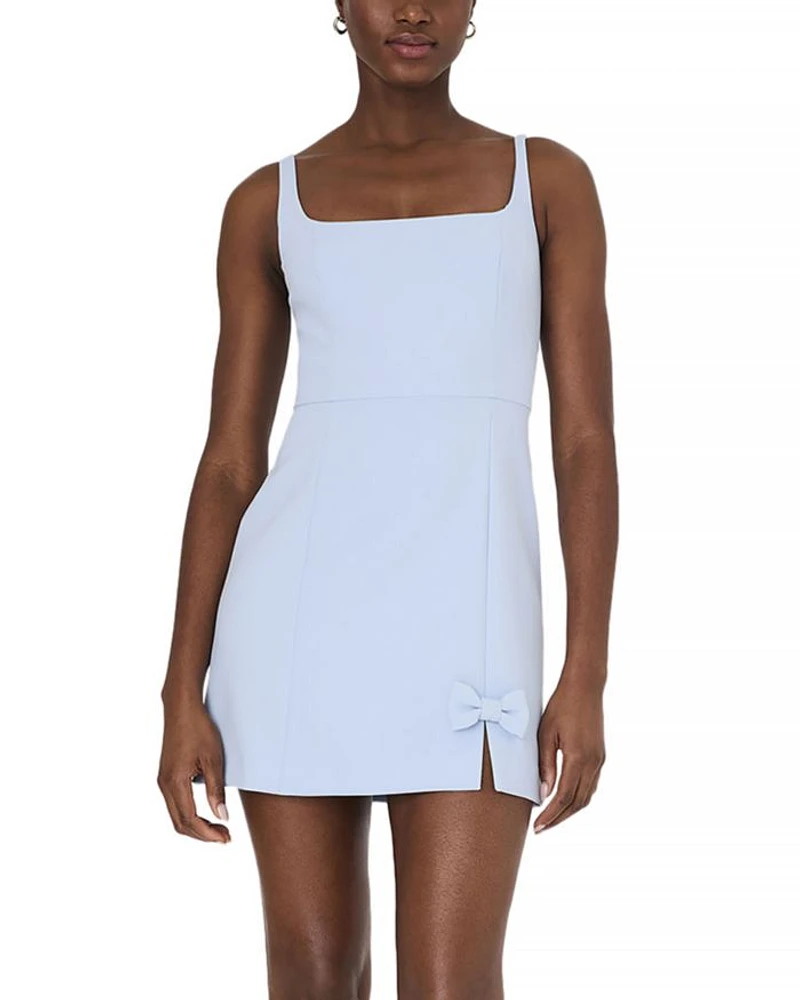 Whisper Bow Trim Slit Mini Dress
