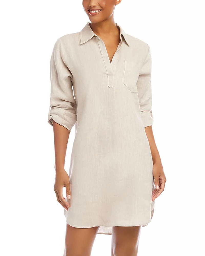 Linen Roll Sleeve Shirt Dress