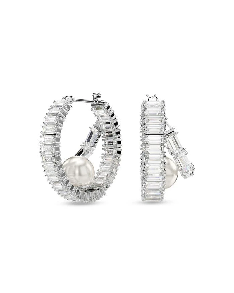 Ariana Grande Imitation Pearl & Crystal Baguette Small Hoop Earrings