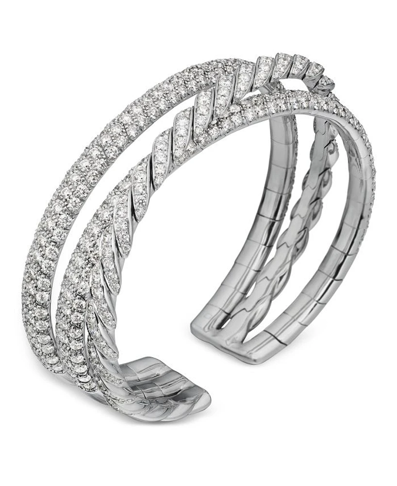 Sculpted Cable Flex Three Row Bracelet in 18K White Gold with Diamonds, 18.5mm