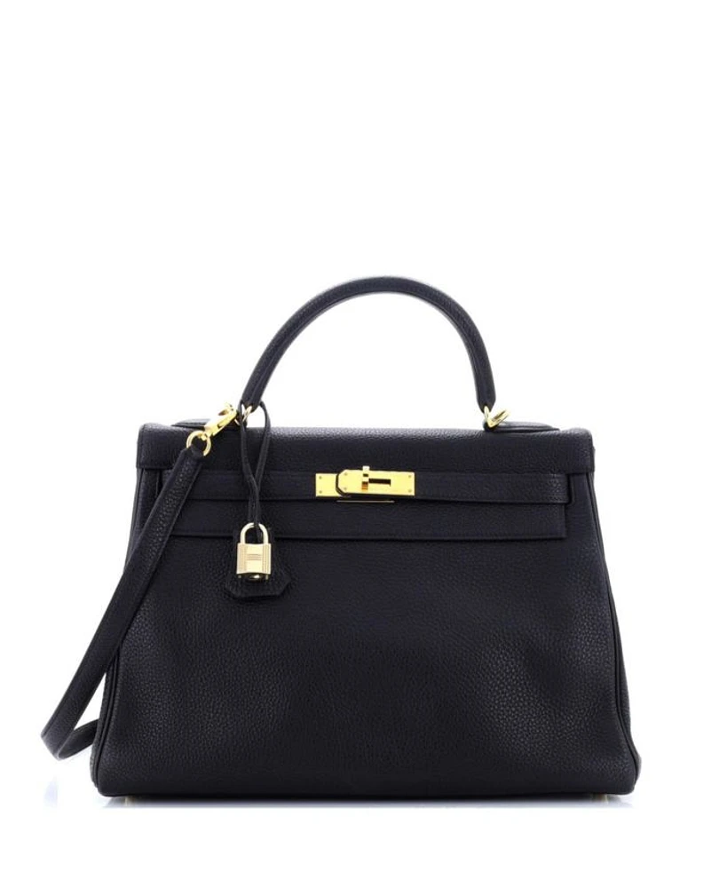 Kelly 32 Handbag Black Togo with Gold Hardware