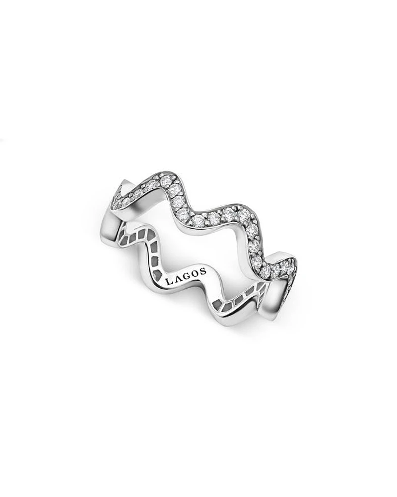 Sterling Silver Caviar Spark Diamond Wavy Eternity Band