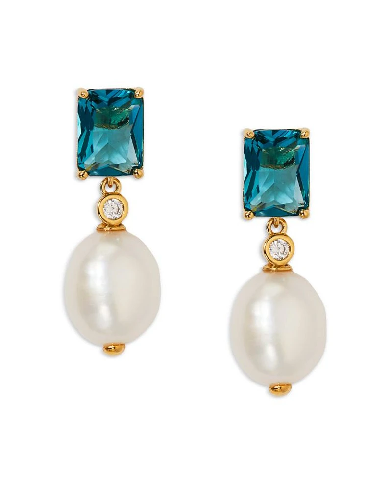 Blue Lagoon Mixed Stone Drop Earrings in 18K Gold Plated