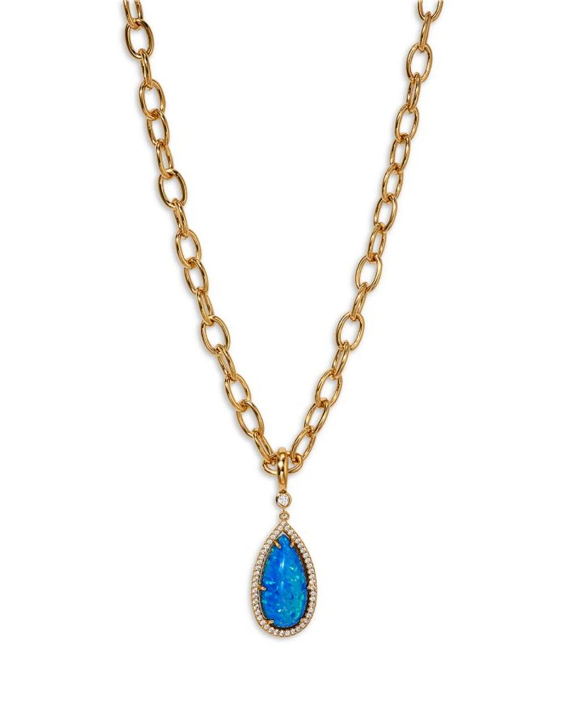 Blue Lagoon Pavé & Stone Pendant Necklace in 18K Gold Plated, 24"