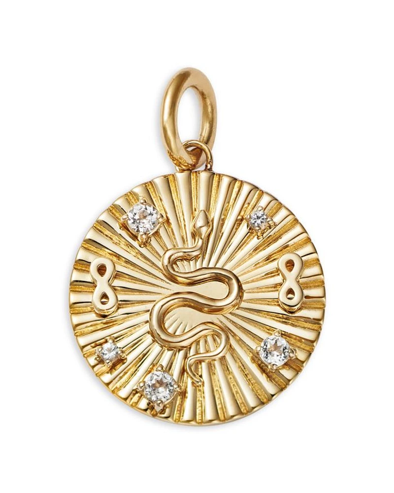 14K Yellow Gold White Topaz Snake Disc Pendant