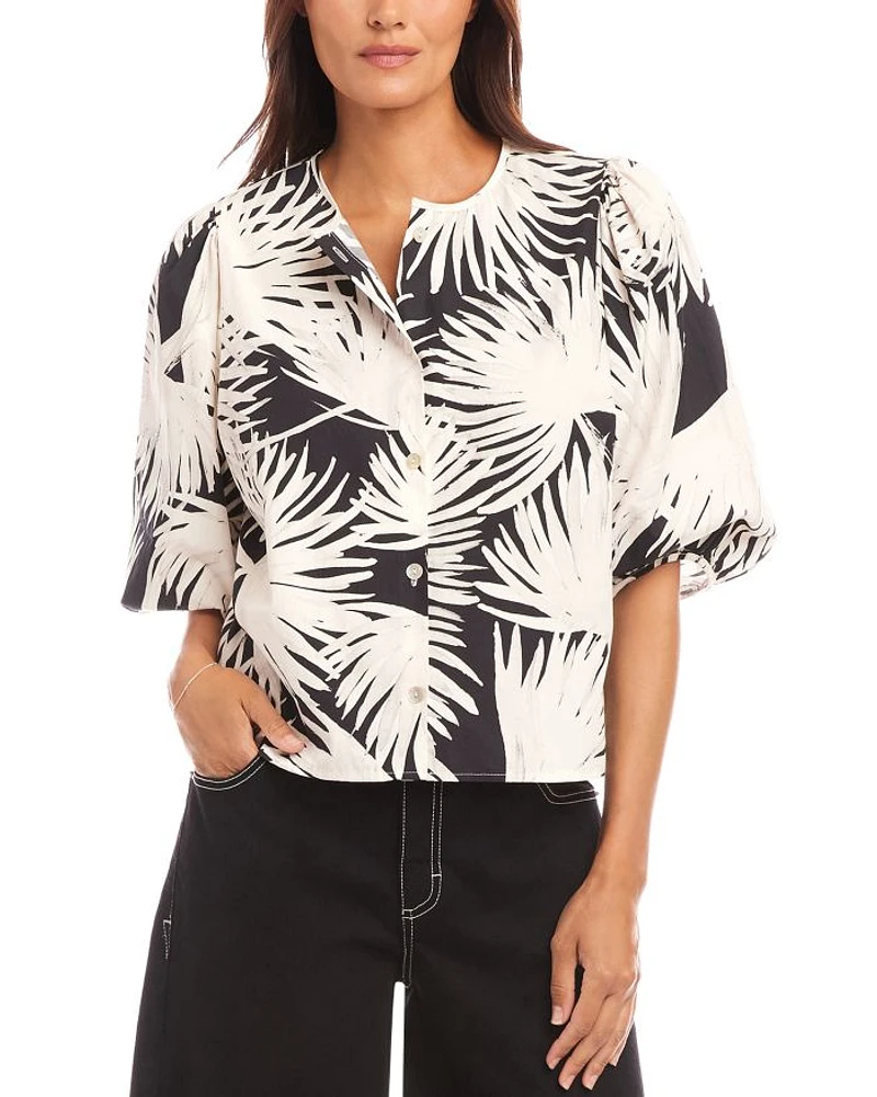 Palm Print Puff Sleeve Shirt