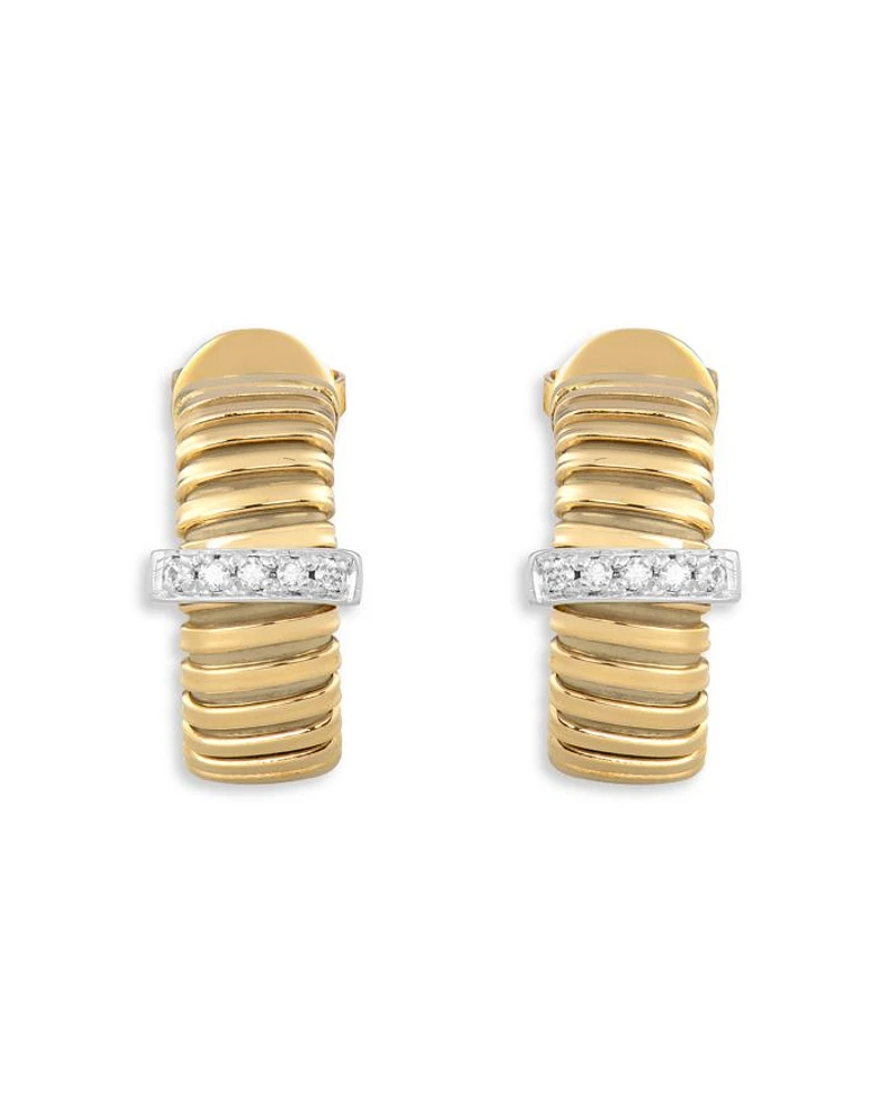 18K Yellow Gold Via Mercanti Tubogas Diamond Hoop Earrings