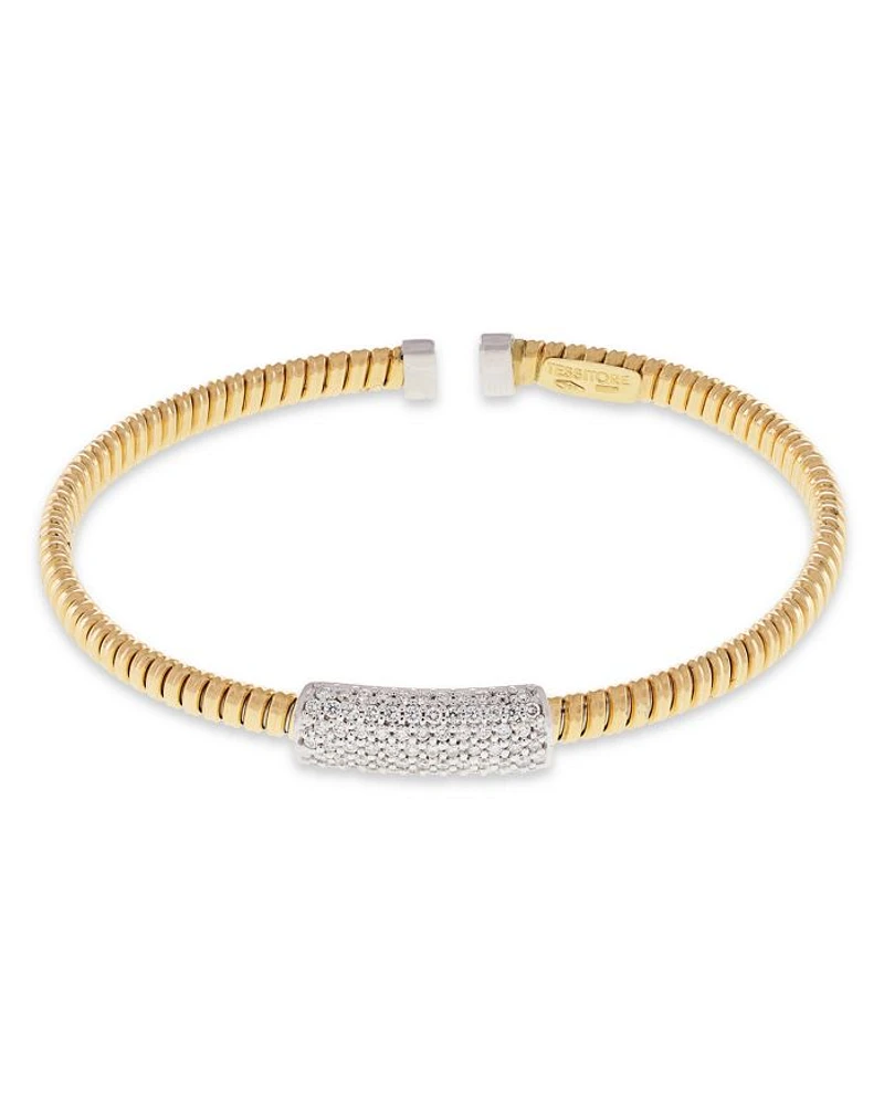 18K Yellow Gold Via Mercanti Tubogas Diamond Cylinder Bangle Bracelet