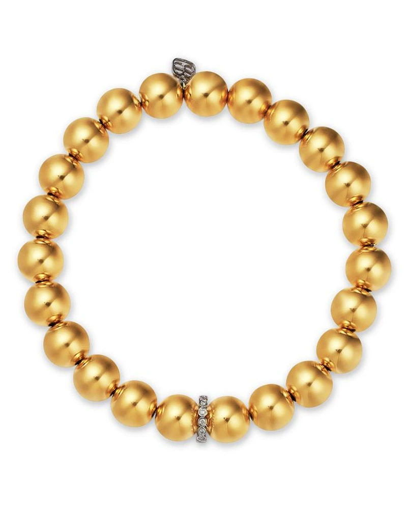 14K Yellow Gold Diamond Bezel Rondelle Beaded Bracelet, 0.07 tcw