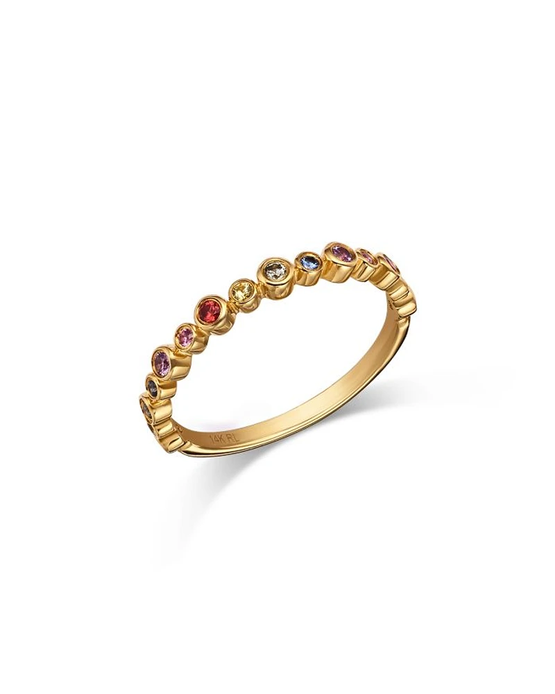 14K Yellow Gold Multi Sapphire Bezel Stack Ring
