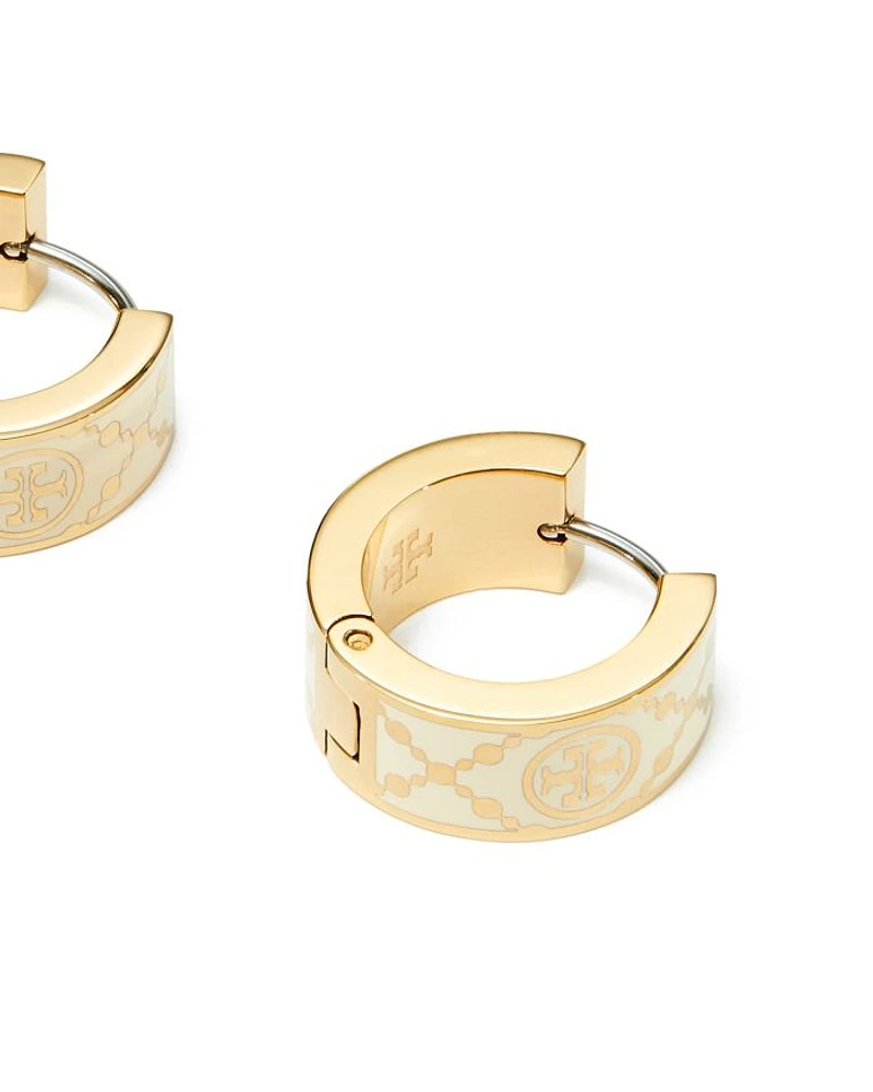 Small Double T Monogram Hoop Earrings in Gold Tone Stainless Steel