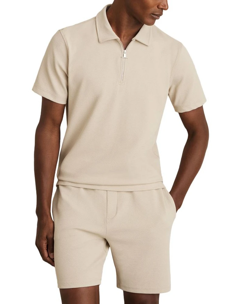 Albany Regular Fit Textured Quarter Zip Polo Shirt