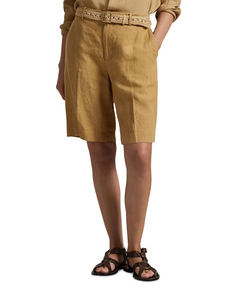 Long Pleated Linen Shorts