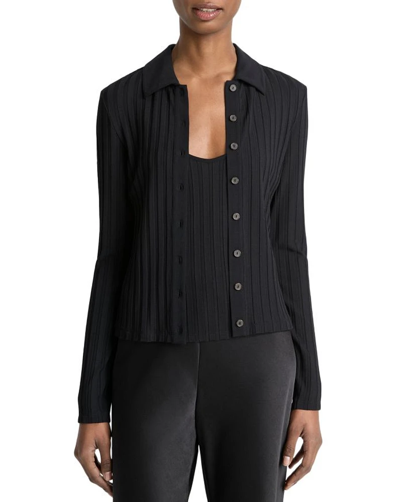 Rib Knit Collared Cardigan