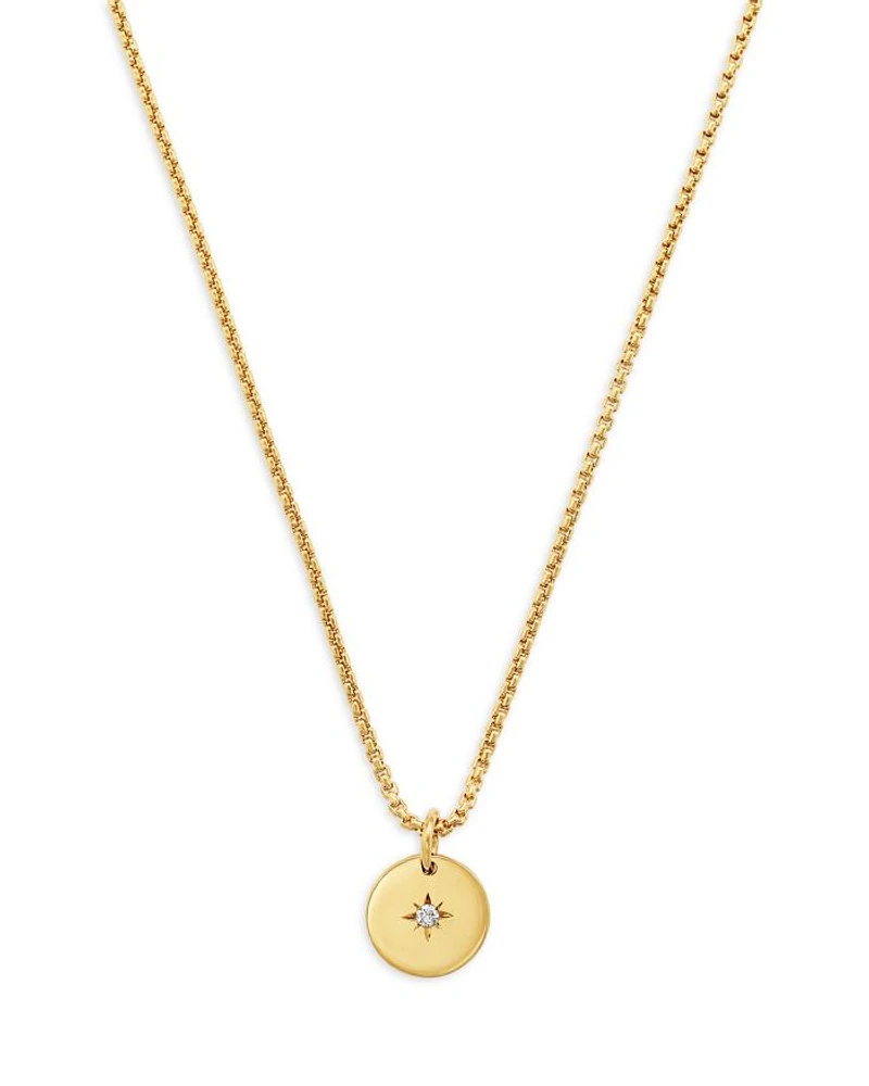 14K Yellow Gold Diamond Star Disc Pendant Necklace, 16-18"