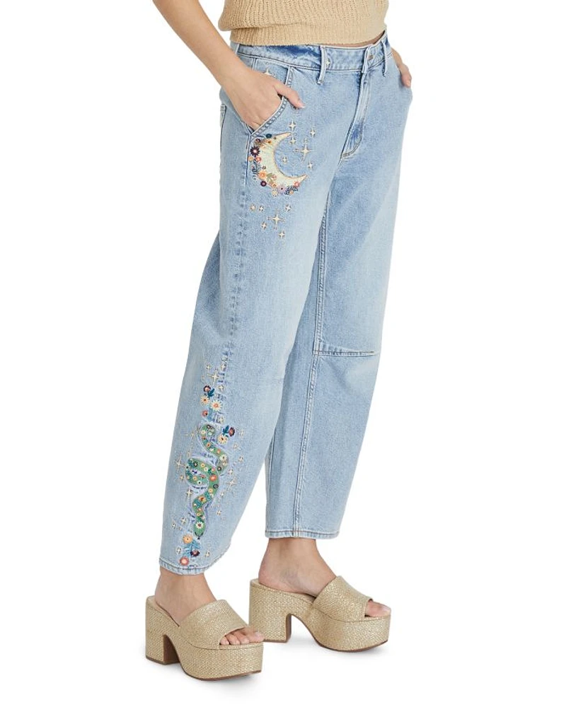 Barbara X Hallucination High Rise Cropped Wide Leg Jeans Light Wash