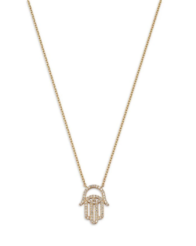 Diamond Hamsa Pendant Necklace in 14K Yellow Gold, 0.4 tcw