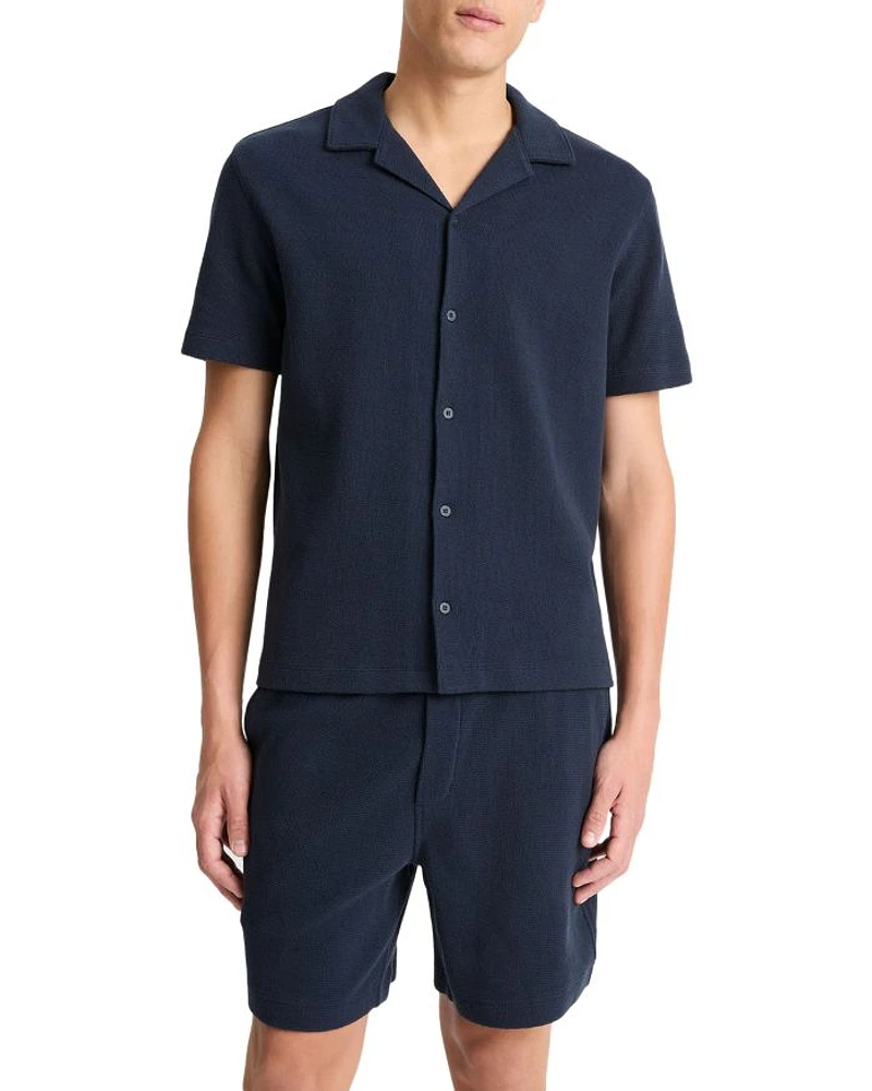 Cotton Blend Bouclé Regular Fit Button Down Camp Shirt