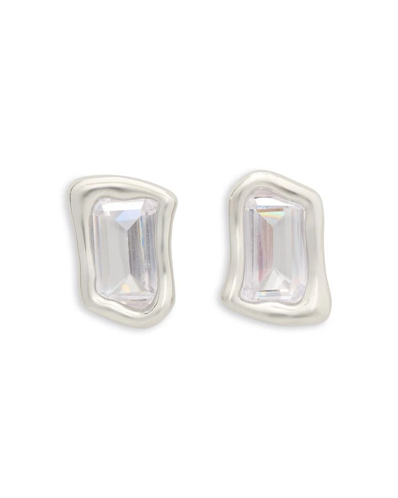 Molten Clear Glass Freeform Solitaire Stud Earrings