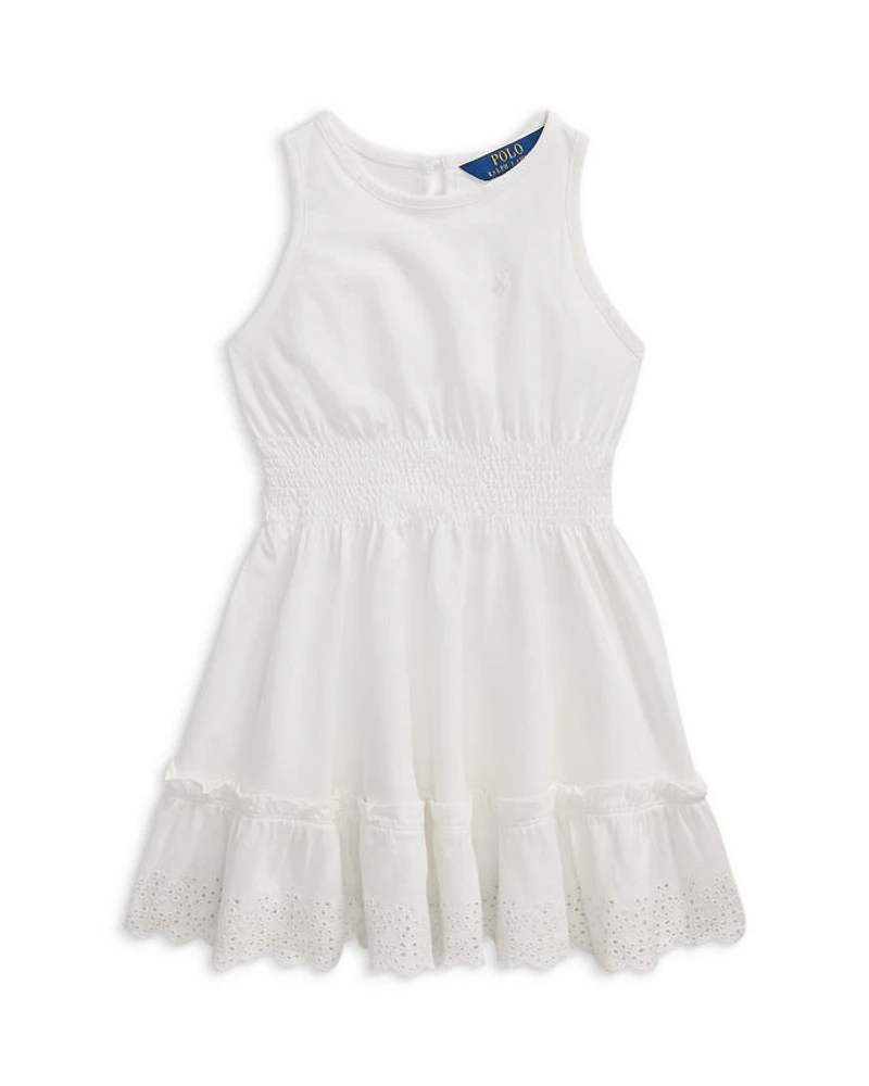 Girls' Eyelet Embroidered Cotton Jersey Dress