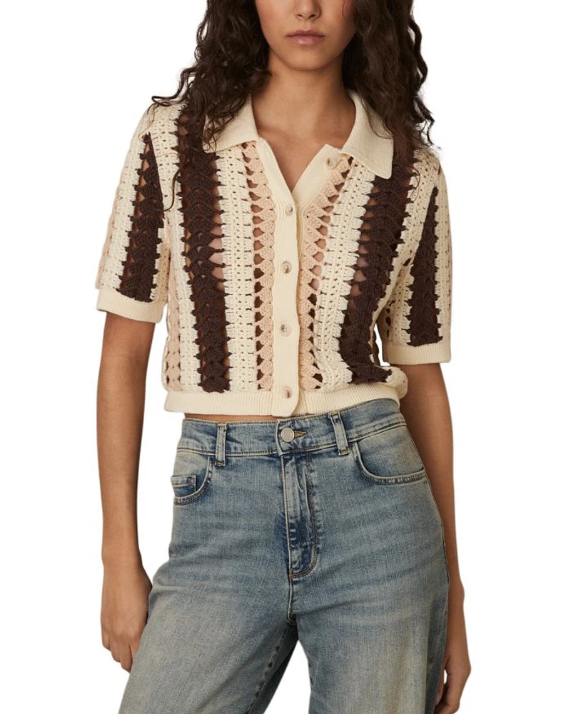 Roni Crochet Button Front Top
