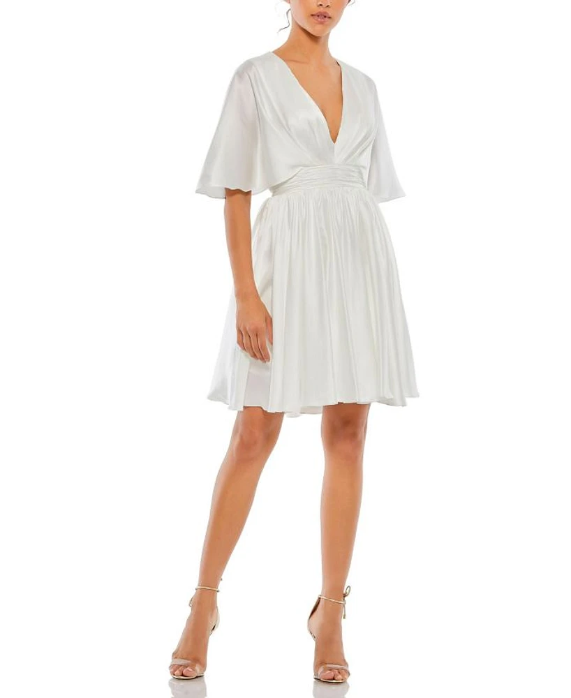 Satin Flowy Cape Sleeve Mini Dress