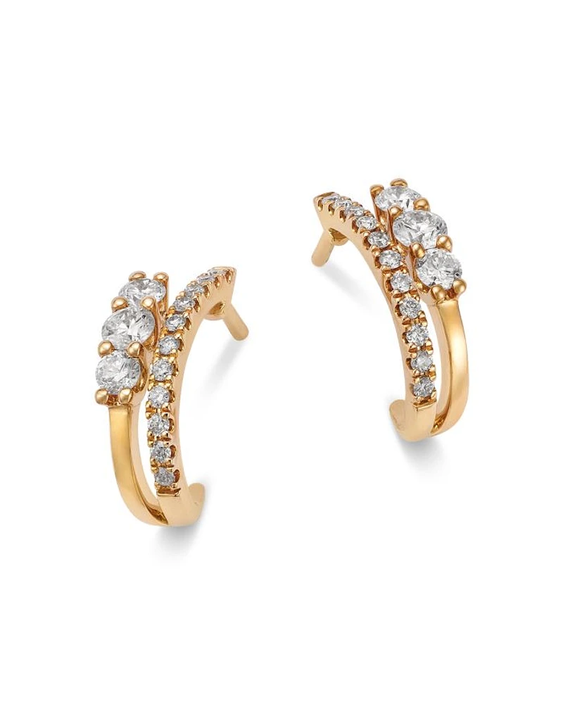 Diamond Double Hoop Earrings in 14K Yellow Gold, 0.5 tcw