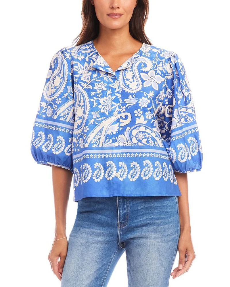 Puffed Sleeve Paisley Print Blouse